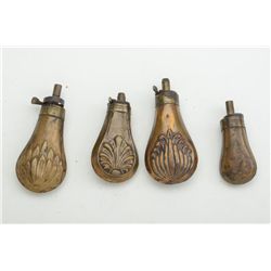 Lot of 4 small pistol flasks, mid-19th  century; American style.   Est.:  $300-$600.