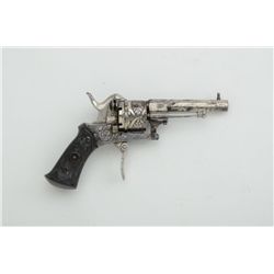 Petite French folding trigger pinfire  revolver, .22 cal., 2-1/4” barrel, nickel  finish, engraved, 