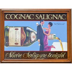 Framed Cognac Salignac advertising mirror,  approx. 20” x 26” in overall very good  condition.   Est