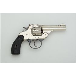 Iver-Johnson Top Break DA revolver, .22 cal.,  3” barrel, nickel finish, checkered owl’s  head hard 