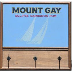 Mount Gay mirror/coat hanger in wood frame,  approx.  18” x 19” in good condition.   Est.:   $50-$10