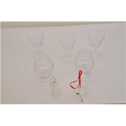Lot of crystal including 4 Waterford 6”  glasses, 2 Waterford 5” sifter glasses,  Waterford salt and