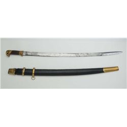 Interesting older unmarked long blade with  grooved wood grip and spread eagle over  swastika pommel