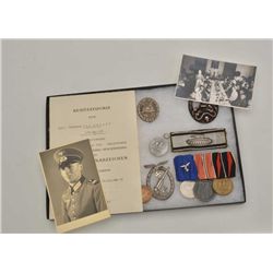 Riker case of medals and badges from German  officer Johannes Meyerhoff with photo of him  in unifor