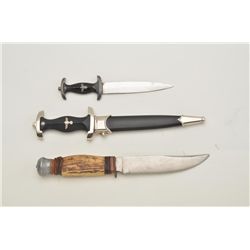 Lot of 3 misc. knives, one miniature nazi  dagger without sheath, one miniature SS  dagger with shea