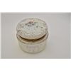 Image 1 : Wavecrest box approx. 6” in height and 7” in  diameter; silk lined interior and painted  outside “Co