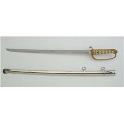 Japanese D-guard unmarked sword and metal  scabbard, Sino-Soviet war era, in overall  very good to n