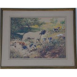 Original water color of hunting dogs singed  Tex-34, for Tex O'rourke. Approximately 16  1/2 x21 . T