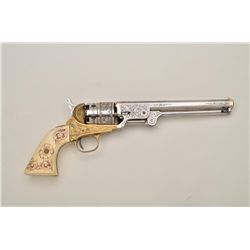 Beautiful cased pair of modern percussion ’51  Navy revolvers, hand engraved, gold inlaid  with rais