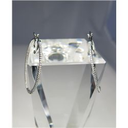 Stylish 14 karat white gold ladies hoop  designer style earrings set with 160 round  diamonds weighi