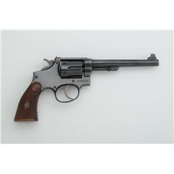 Smith & Wesson 5 screw Hand Ejector DA  revolver, .38 Special cal., 6” barrel, blue  finish, checker