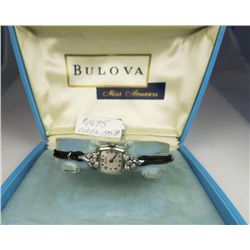 Vintage ladies ‘BULOVA’ watch in 14 karat  white gold and approx. 0.25 carats in good  color VS qual