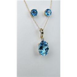 Charming 14 karat yellow gold ladies pendant  and earrings set with blue topaz weighing  approx. 5.0