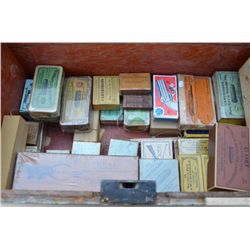 Wooden chest with antique and repro ammo.  Approximately 35 boxes, some empty, some  single cartridg