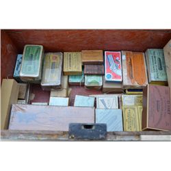 Wooden chest with antique and repro ammo.  Approximately 35 boxes, some empty, some  single cartridg