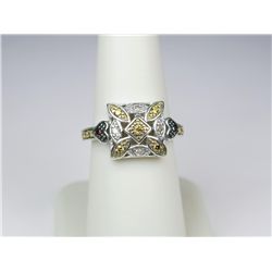 Intricate ladies Sterling silver vintage  design ring pave set with 18 round diamonds  of yellow, wh