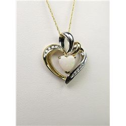 Elegant 10 karat two-tone gold ladies heart  design necklace set with and opal and nine  channel set