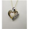 Image 2 : Elegant 10 karat two-tone gold ladies heart  design necklace set with and opal and nine  channel set