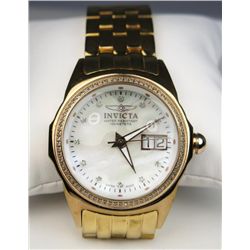 Large Gents Rose gold-tone ‘INVICTA’ Swiss  made watch with 92 round diamonds and mother  of pearl d