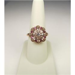 Splendid 10 karat rose gold ladies ring set  with cognac quartz and pink tourmaline  combination wei