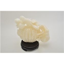 White jade carving of pumpkins with leaves on  stand, approx. 10” x 8”, finely accomplished  and in 