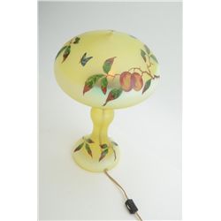 Art glass lamp, approx. 16” in height  including glass shade; beautifully painted  and electrified; 