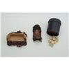 Image 2 : Misc. lot including leather dice cup with 10  dice, decorator’s saddle box, small size, 5  soft cove