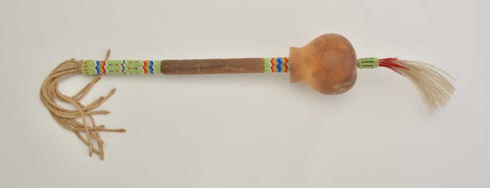 American Indian beaded rattle made from gourd with beaded decoration ...