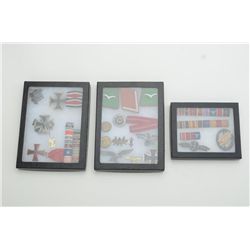 Three small riker cases of misc. nazi medals  and ribbons plus a small framed group of post  war Ger