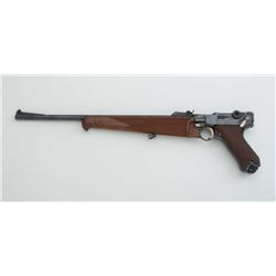 DWM Luger, 9mm cal., 1917 dated frame, 16”  barrel, re-blued finish with checkered wood  fore stock 