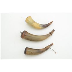 Lot of 6 small 19th century powder horns.    Est.:  $150-$300.