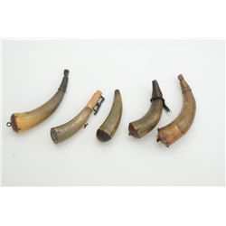 Lot of 5 small powder horns.   Est.:   $150-$300.