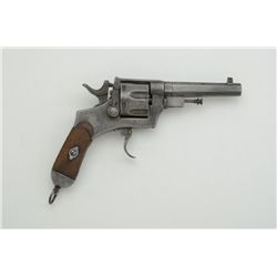 Italian Glisenti folding trigger revolver,  11mm cal., 4-1/2” octagon barrel, grey  patina, checkere