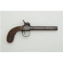 Belgian percussion single shot pistol, ELG  proof, circa 1850’s-60’s; .45 cal., brown  patina, check