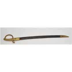 Spanish Artillery sword with leather scabbard  and brass throat and drag.  Est.:   $100-$200.