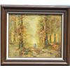 Image 1 : Framed oil on canvas painting of two little  girls walking in the woods signed Polek,  nicely accomp