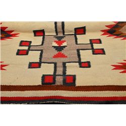 Colorful woven Mexican Indian style rug  approx. 39” x 64” overall, some minor  staining; small hole