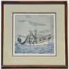 Image 1 : Framed and matted print (80/200) of the  shrimp boat Cherokee, approx. 20” x 20”,  beautifully accom