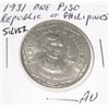 Image 1 : 1981 SILVER ONE PISO REPUBLIC OF PHILIPINES *NICEAU HIGH GRADE*!! COIN CAME OUT OF SAFE BOX!!