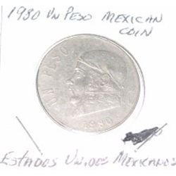 1980 MEXICO UN PESO COIN *NICE ESTADOS UNIDOS MEXICANOS COIN*!! COIN CAME OUT OF SAFE BOX!!