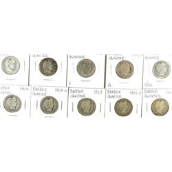 10 BARBER QUARTERS (00,01,02,02-O,03,04,04-O,05,05-O,05-S) AG-VF