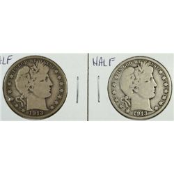 1913-D FINE & 1913-S VG+ BARBER HALF DOLLARS