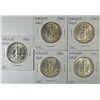 Image 1 : 5 BU 1941 WALKING LIBERTY HALF DOLLARS MS63+