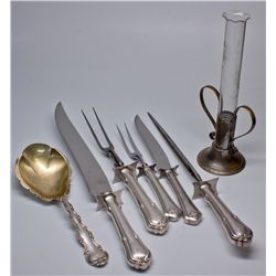 Sterling Silver Carving Set, Sterling Gold Dusted Spoon 