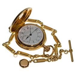 ,-,18k Gold Size 18, 1 minute Repeater Chronograph Pocket Watch with Locket and Chain