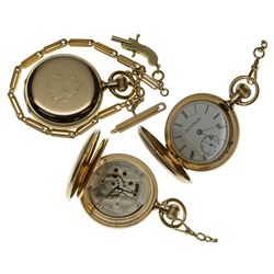 IL,Chicago-,18 Size Elgin 14k Pocket Watch with Gold Chain and Working Gun Fob