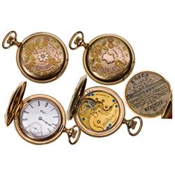 IL,Elgin-,0 Size Ladies 14K Multicolored Gold Elgin Pocket Watch with Diamond