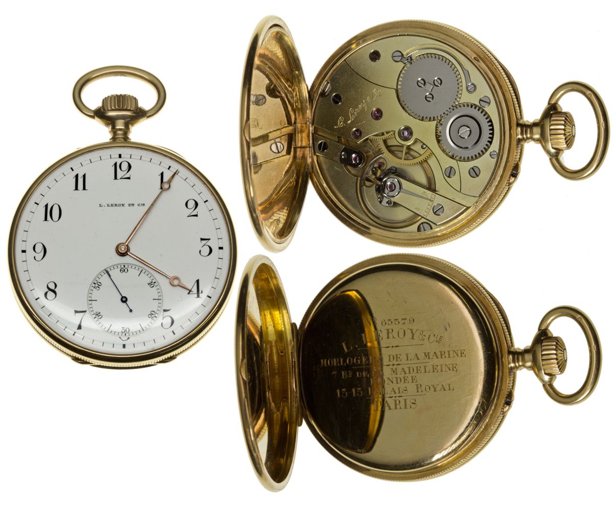,France, Paris,18K Open Face L. Leroy Pocket Watch in Original Box