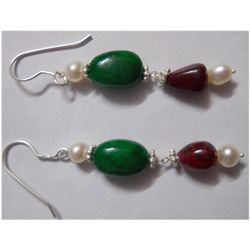 Natural 33.45ct Pearl/Emerald/Ruby Earring .925 Sterlin