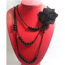 3-1 MAURICA BEADED BLACK FLOWER NECKLACE 3LAYERS 20INCH